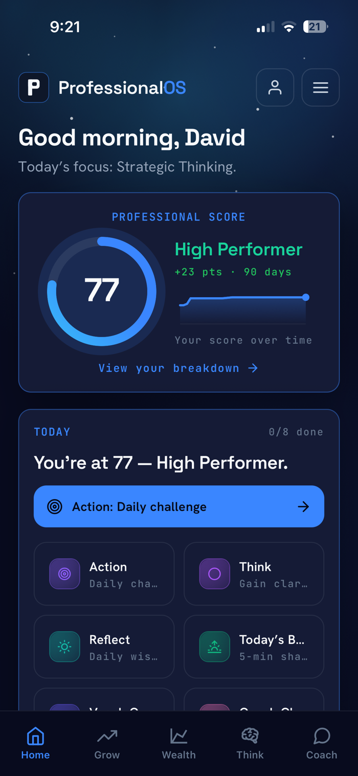 ProfessionalOS — your Professional Score and daily set
